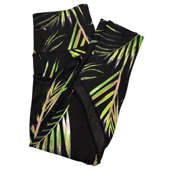 Better Sports Performance Pants - BSP Tropical Palm Print Leggings Womens XL Black Green High-Waisted Pockets